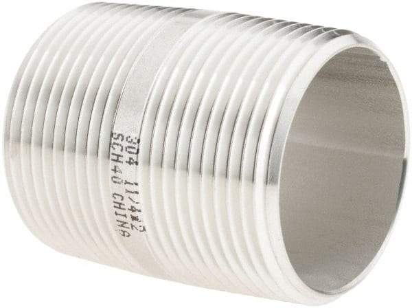 Value Collection - 1-1/4" Pipe x 2" Long, Grade 304/304L Stainless Steel Pipe Nipple - Welded & Threaded - Americas Industrial Supply