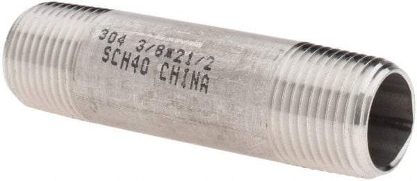 Value Collection - 3/8" Pipe x 2-1/2" Long, Grade 304/304L Stainless Steel Pipe Nipple - Welded & Threaded - Americas Industrial Supply