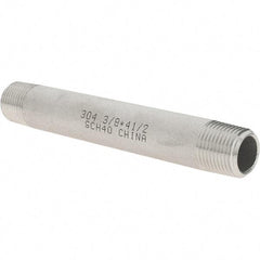 Value Collection - 3/8" Pipe x 4-1/2" Long, Grade 304/304L Stainless Steel Pipe Nipple - Welded & Threaded - Americas Industrial Supply