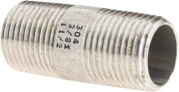 Value Collection - 3/8" Pipe x 1-1/2" Long, Grade 304/304L Stainless Steel Pipe Nipple - Welded & Threaded - Americas Industrial Supply