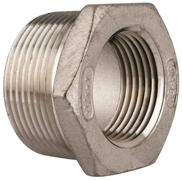 Merit Brass - 1-1/4 x 1" Grade 304 Stainless Steel Pipe Hex Bushing - MNPT x FNPT End Connections, 150 psi - Americas Industrial Supply
