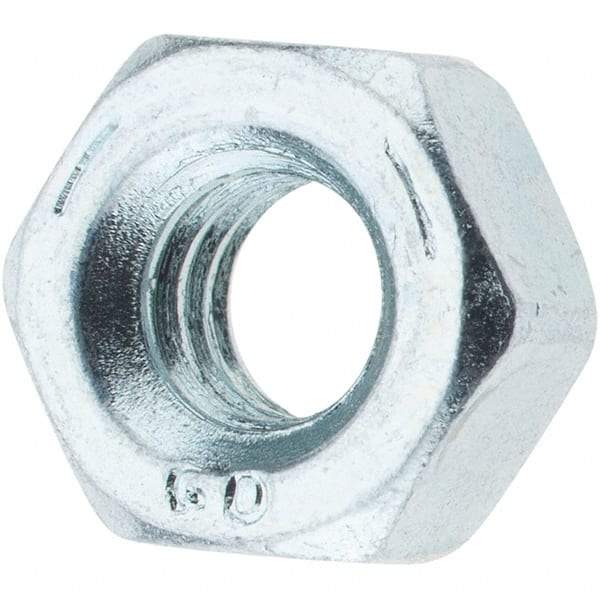 Value Collection - 1/4-20 UNC Steel Right Hand Hex Nut - 7/16" Across Flats, 7/32" High, Zinc-Plated Finish - Americas Industrial Supply