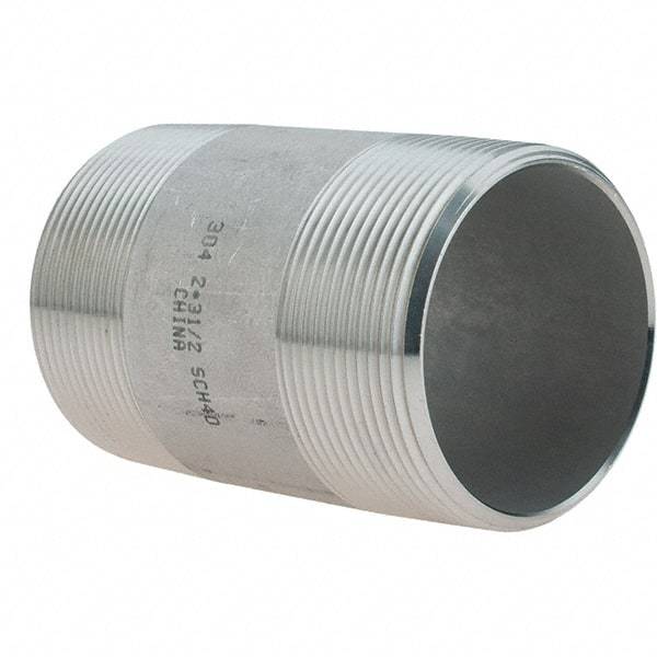 Value Collection - 2" Pipe x 3-1/2" Long, Grade 304/304L Stainless Steel Pipe Nipple - Welded & Threaded - Americas Industrial Supply