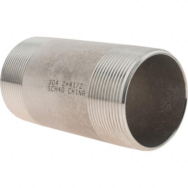 Value Collection - 2" Pipe x 4-1/2" Long, Grade 304/304L Stainless Steel Pipe Nipple - Welded & Threaded - Americas Industrial Supply