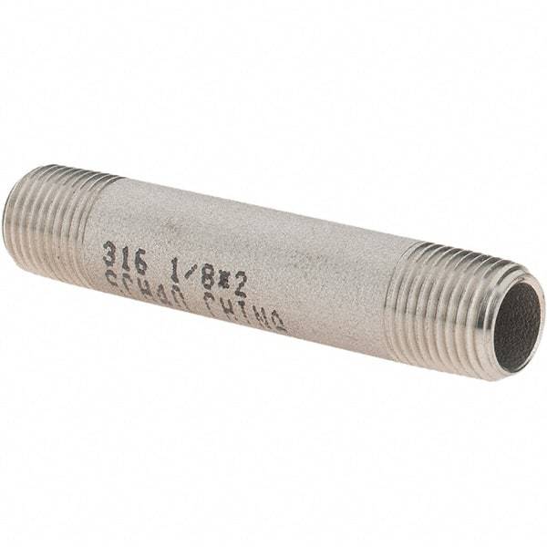 Value Collection - 1/8" Pipe x 2" Long, Grade 316/316L Stainless Steel Pipe Nipple - Welded & Threaded - Americas Industrial Supply