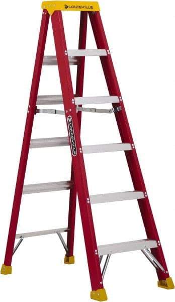 Louisville - 5 Steps, 6' High, Type IA Rating, Fiberglass Step Ladder - 300 Lb Capacity, 21-13/16" Base Width - Americas Industrial Supply