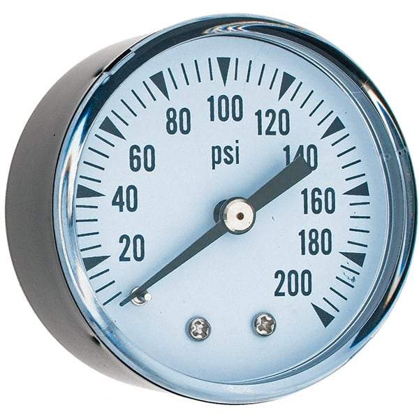 Value Collection - 2" Dial, 1/4 Thread, 0-200 Scale Range, Pressure Gauge - Center Back Connection Mount - Americas Industrial Supply