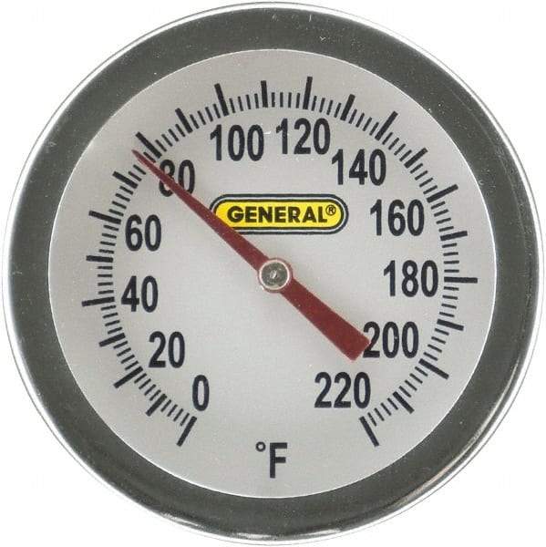 General - 20 Inch Long Stem, 2 Inch Dial Diameter, Back Connected Bi-Metal Thermometer - 220°Fahrenheit - Americas Industrial Supply
