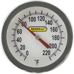 General - 20 Inch Long Stem, 2 Inch Dial Diameter, Back Connected Bi-Metal Thermometer - 220°Fahrenheit - Americas Industrial Supply