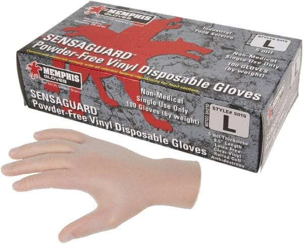 MCR Safety - Size XL, 5 mil, Industrial Grade, Powder Free Vinyl Disposable Gloves - 9-1/2" Long, Clear, Smooth Rolled Cuffs, FDA Approved - Americas Industrial Supply