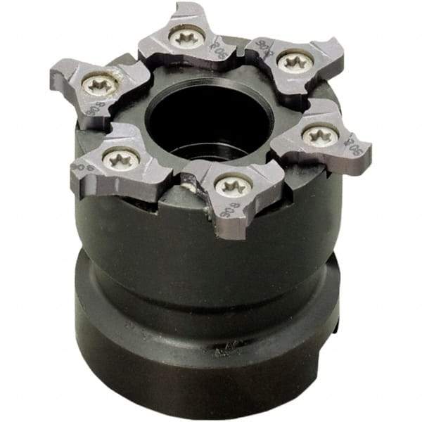 Iscar - Arbor Hole Connection, 0.256" Cutting Width, 0.189" Depth of Cut, 2" Cutter Diam, 3/4" Hole Diam, 6 Tooth Indexable Slotting Cutter - TRIB-SM Toolholder, TRI Insert, Right Hand Cutting Direction - Americas Industrial Supply