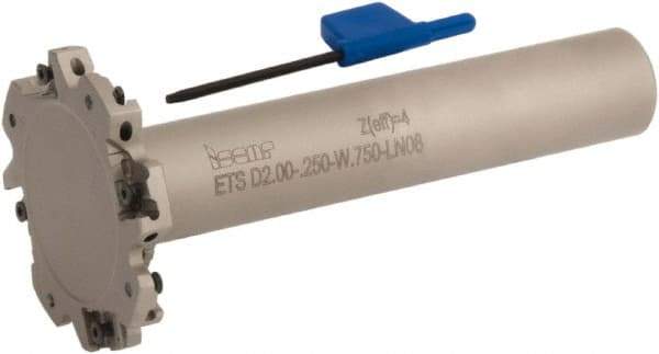 Iscar - Shank Connection, 1/4" Cutting Width, 5/8" Depth of Cut, 2" Cutter Diam, 4 Tooth Indexable Slotting Cutter - 3/4" Shank Diam, ETS-LN08 Toolholder, LNET Insert, Right Hand Cutting Direction - Americas Industrial Supply
