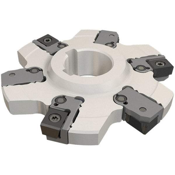 Iscar - Arbor Hole Connection, 0.236" Cutting Width, 25mm Depth of Cut, 100mm Cutter Diam, 27mm Hole Diam, 6 Tooth Indexable Slotting Cutter - SDN Toolholder, LNET Insert, Right Hand Cutting Direction - Americas Industrial Supply