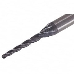 Iscar - 1° Taper Angle per Side, 1.5mm Small End Diam, 16mm LOC, Solid Carbide 4 Flute Tapered Ball End Mill - TiAlN Finish, 50mm OAL, 4mm Shank Diam, Spiral Flute, 25° Helix - Americas Industrial Supply