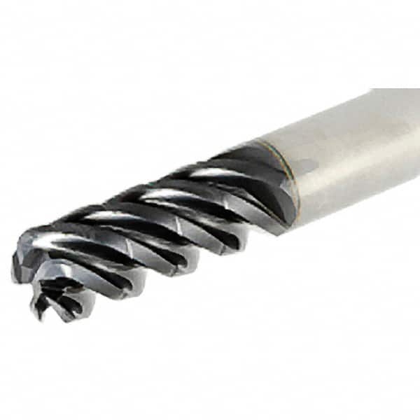 Iscar - 5/8" Diam, Variable Pitch, 1.2" LOC, 4 Flute Solid Carbide 0.13" Corner Radius Roughing End Mill - AlTiN Finish, 3-1/2" OAL, 5/8" Shank Diam, Single End, Centercutting, 38° Helix - Americas Industrial Supply