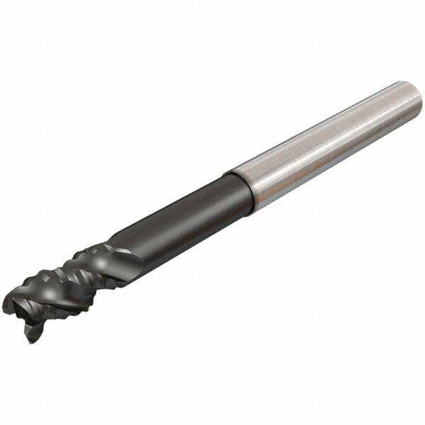 Iscar - 12mm Diam, Coarse Pitch, 14mm LOC, 3 Flute Solid Carbide 0.2mm Corner Radius Roughing End Mill - Uncoated, 100mm OAL, 12mm Shank Diam, Single End, Extended Reach, 45° Helix - Americas Industrial Supply