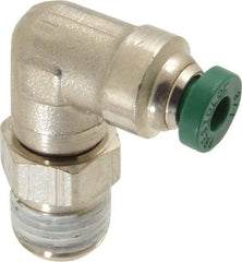 Parker - 1/8" Outside Diam, 1/8 NPTF, Nickel Plated Brass Push-to-Connect Tube Male Swivel Elbow - 300 Max psi, Tube to Male NPT Connection, Buna-N O-Ring - Americas Industrial Supply