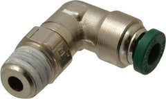 Parker - 3/16" Outside Diam, 1/8 NPTF, Nickel Plated Brass Push-to-Connect Tube Male Swivel Elbow - 300 Max psi, Tube to Male NPT Connection, Buna-N O-Ring - Americas Industrial Supply