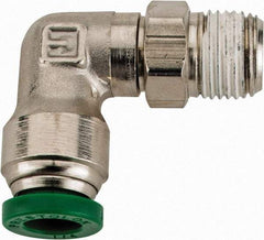 Parker - 1/4" Outside Diam, 1/8 NPTF, Nickel Plated Brass Push-to-Connect Tube Male Swivel Elbow - 300 Max psi, Tube to Male NPT Connection, Buna-N O-Ring - Americas Industrial Supply
