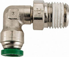 Parker - 1/4" Outside Diam, 1/4 NPTF, Nickel Plated Brass Push-to-Connect Tube Male Swivel Elbow - 300 Max psi, Tube to Male NPT Connection, Buna-N O-Ring - Americas Industrial Supply