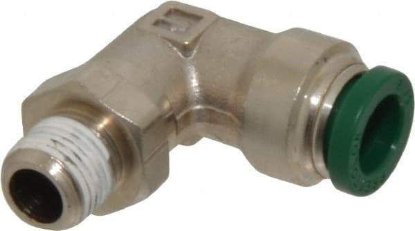 Parker - 5/16" Outside Diam, 1/8 NPTF, Nickel Plated Brass Push-to-Connect Tube Male Swivel Elbow - 300 Max psi, Tube to Male NPT Connection, Buna-N O-Ring - Americas Industrial Supply