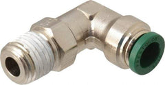 Parker - 5/16" Outside Diam, 1/4 NPTF, Nickel Plated Brass Push-to-Connect Tube Male Swivel Elbow - 300 Max psi, Tube to Male NPT Connection, Buna-N O-Ring - Americas Industrial Supply