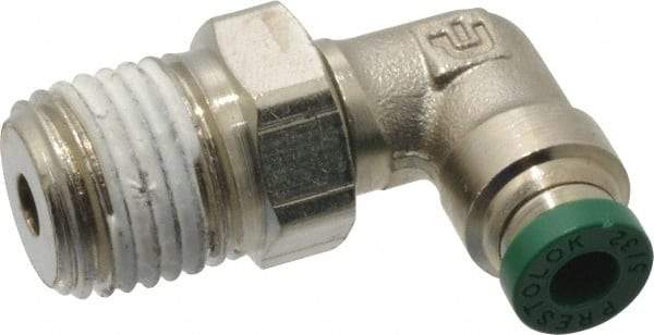 Parker - 5/32" Outside Diam, 1/4 NPTF, Nickel Plated Brass Push-to-Connect Tube Male Swivel Elbow - 300 Max psi, Tube to Male NPT Connection, Buna-N O-Ring - Americas Industrial Supply