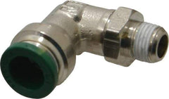 Parker - 3/8" Outside Diam, 1/8 NPTF, Nickel Plated Brass Push-to-Connect Tube Male Swivel Elbow - 300 Max psi, Tube to Male NPT Connection, Buna-N O-Ring - Americas Industrial Supply