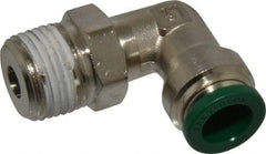 Parker - 3/8" Outside Diam, 3/8 NPTF, Nickel Plated Brass Push-to-Connect Tube Male Swivel Elbow - 300 Max psi, Tube to Male NPT Connection, Buna-N O-Ring - Americas Industrial Supply