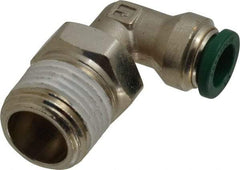 Parker - 3/8" Outside Diam, 1/2 NPTF, Nickel Plated Brass Push-to-Connect Tube Male Swivel Elbow - 300 Max psi, Tube to Male NPT Connection, Buna-N O-Ring - Americas Industrial Supply