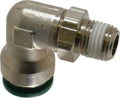 Parker - 1/2" Outside Diam, 1/4 NPTF, Nickel Plated Brass Push-to-Connect Tube Male Swivel Elbow - 300 Max psi, Tube to Male NPT Connection, Buna-N O-Ring - Americas Industrial Supply