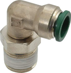 Parker - 1/2" Outside Diam, 1/2 NPTF, Nickel Plated Brass Push-to-Connect Tube Male Swivel Elbow - 300 Max psi, Tube to Male NPT Connection, Buna-N O-Ring - Americas Industrial Supply