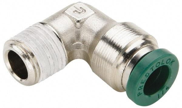 Parker - 5/16" Outside Diam, 1/4 NPTF, Nickel Plated Brass Push-to-Connect Tube Male Elbow - 300 Max psi, Tube to Male NPT Connection, Buna-N O-Ring - Americas Industrial Supply