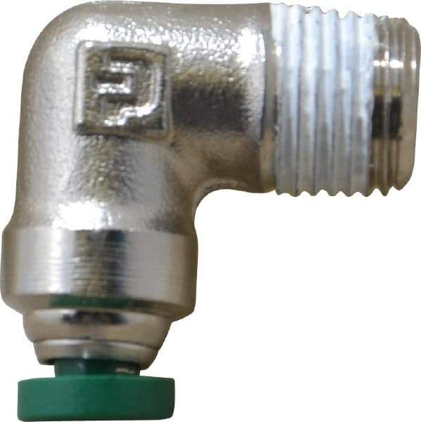 Parker - 1/8" Outside Diam, 1/8 NPTF, Nickel Plated Brass Push-to-Connect Tube Male Elbow - 300 Max psi, Tube to Male NPT Connection, Buna-N O-Ring - Americas Industrial Supply