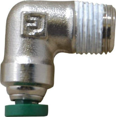 Parker - 1/8" Outside Diam, 1/8 NPTF, Nickel Plated Brass Push-to-Connect Tube Male Elbow - 300 Max psi, Tube to Male NPT Connection, Buna-N O-Ring - Americas Industrial Supply