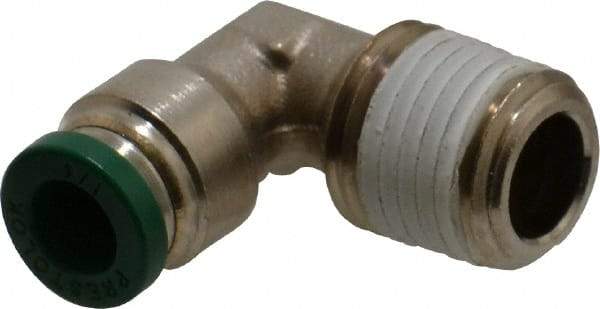 Parker - 1/4" Outside Diam, 1/4 NPTF, Nickel Plated Brass Push-to-Connect Tube Male Elbow - 300 Max psi, Tube to Male NPT Connection, Buna-N O-Ring - Americas Industrial Supply