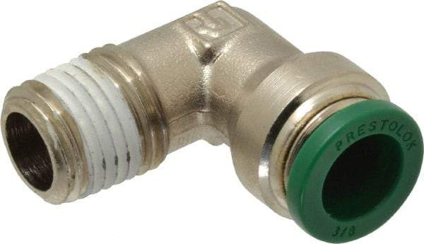 Parker - 3/8" Outside Diam, 1/4 NPTF, Nickel Plated Brass Push-to-Connect Tube Male Elbow - 300 Max psi, Tube to Male NPT Connection, Buna-N O-Ring - Americas Industrial Supply