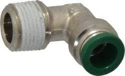 Parker - 3/8" Outside Diam, 3/8 NPTF, Nickel Plated Brass Push-to-Connect Tube Male Elbow - 300 Max psi, Tube to Male NPT Connection, Buna-N O-Ring - Americas Industrial Supply