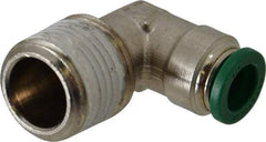 Parker - 3/8" Outside Diam, 1/2 NPTF, Nickel Plated Brass Push-to-Connect Tube Male Elbow - 300 Max psi, Tube to Male NPT Connection, Buna-N O-Ring - Americas Industrial Supply
