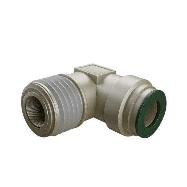 Parker - 1/2" Outside Diam, 3/8 NPTF, Nickel Plated Brass Push-to-Connect Tube Male Elbow - 300 Max psi, Tube to Male NPT Connection, Buna-N O-Ring - Americas Industrial Supply