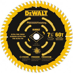 DeWALT - 7-1/4" Diam, 5/8" Arbor Hole Diam, 60 Tooth Wet & Dry Cut Saw Blade - Carbide-Tipped, Diamond Arbor - Americas Industrial Supply