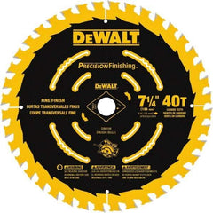 DeWALT - 7-1/4" Diam, 5/8" Arbor Hole Diam, 40 Tooth Wet & Dry Cut Saw Blade - Carbide-Tipped, Diamond Arbor - Americas Industrial Supply