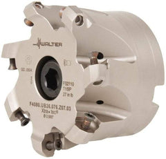 Walter - 4" Cut Diam, 1-1/2" Arbor Hole, 4mm Max Depth of Cut, 43° Indexable Chamfer & Angle Face Mill - 7 Inserts, ODM. 0605.., ODH. 0605.. Insert, Series F4080 - Americas Industrial Supply