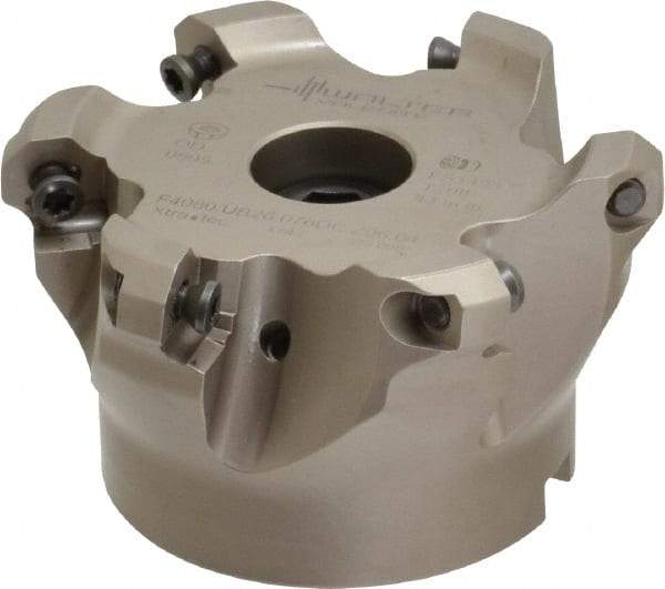 Walter - 3" Cut Diam, 1" Arbor Hole, 4mm Max Depth of Cut, 43° Indexable Chamfer & Angle Face Mill - 6 Inserts, ODM. 0605.., ODH. 0605.. Insert, Series F4080 - Americas Industrial Supply