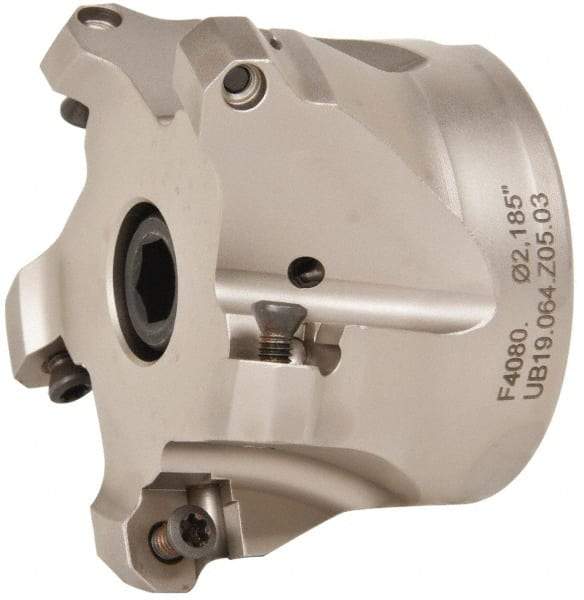 Walter - 4" Cut Diam, 1-1/2" Arbor Hole, 4mm Max Depth of Cut, 43° Indexable Chamfer & Angle Face Mill - 5 Inserts, ODM. 0605.., ODH. 0605.. Insert, Series F4080 - Americas Industrial Supply