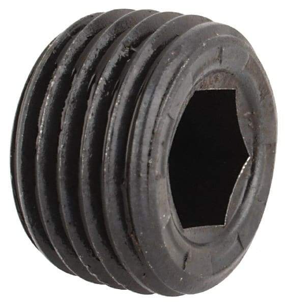 Made in USA - 1/8-27, 1/8" OAL, Alloy Steel Socket Pressure Plug - Uncoated, 7/8" Taper per Foot, 3/16" Hex Key - Americas Industrial Supply