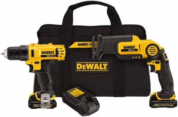 DeWALT - 12 Volt Cordless Tool Combination Kit - Includes 3/8" Drill/Driver & Pivot Reciprocating Saw, Lithium-Ion Battery Included - Americas Industrial Supply