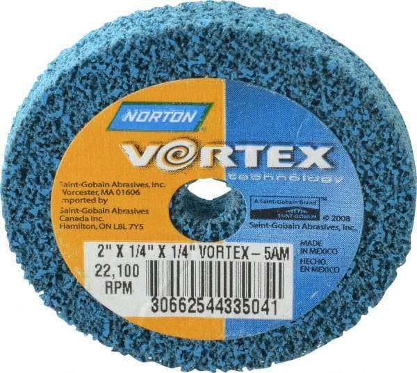 Norton - 2" Diam, 1/4" Face Width, 1/4" Center Hole, Medium Grade, Aluminum Oxide Deburring Wheel - Unitized, Medium Density 5 Grade - Americas Industrial Supply