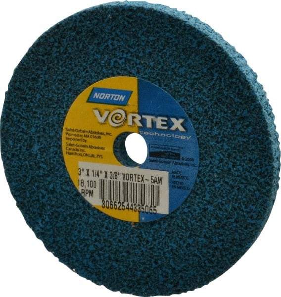 Norton - 3" Diam, 1/4" Face Width, 3/8" Center Hole, Medium Grade, Aluminum Oxide Deburring Wheel - Unitized, Medium Density 5 Grade - Americas Industrial Supply