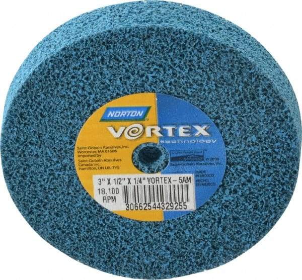 Norton - 3" Diam, 1/2" Face Width, 1/4" Center Hole, Medium Grade, Aluminum Oxide Deburring Wheel - Unitized, Medium Density 5 Grade - Americas Industrial Supply